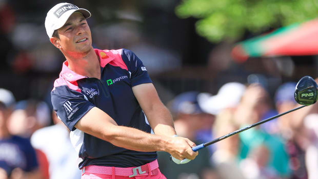Viktor Hovland of Norway plays his tee shot on the first hole during the final round of the Arnold Palmer Invitational presented by Mastercard at Arnold Palmer Bay Hill Golf Course on March 10, 2024 in Orlando, Florida. 